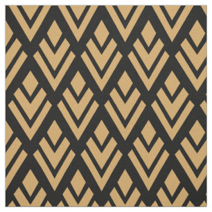 Gold auf Schwarz Art Deco Geometrisches Muster Stoff