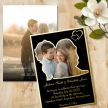 Gold auf Schwarz-Braut und Groom Form Foto Hochzei