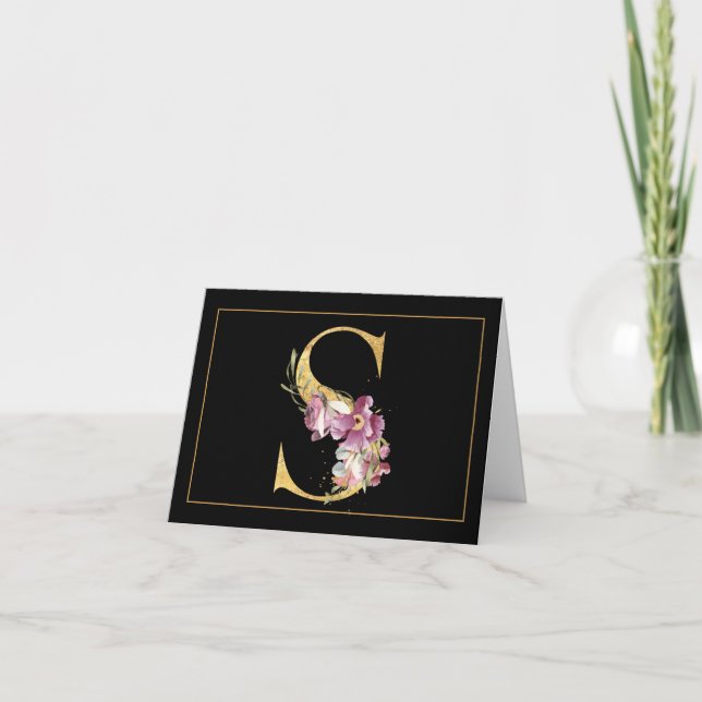 GOLD AUF SCHWARZ MIT BUTTON FLORAL MONOGRAM S (Vorderseite)
