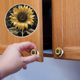 Gold auf schwarzen Riesen-Sonnenblumen Keramikknauf