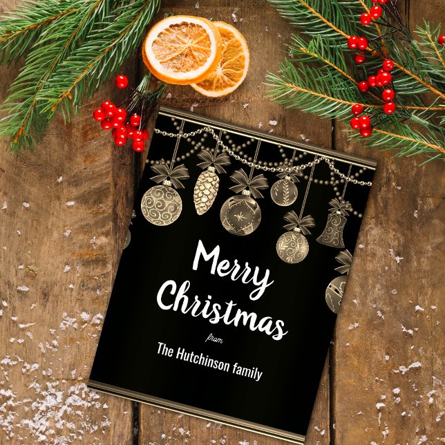 Gold auf schwarzer Eleganz Weihnachts-Postkarte Postkarte (Gold on Black Elegance Christmas Postcard by the Olde Christmas Shoppe)