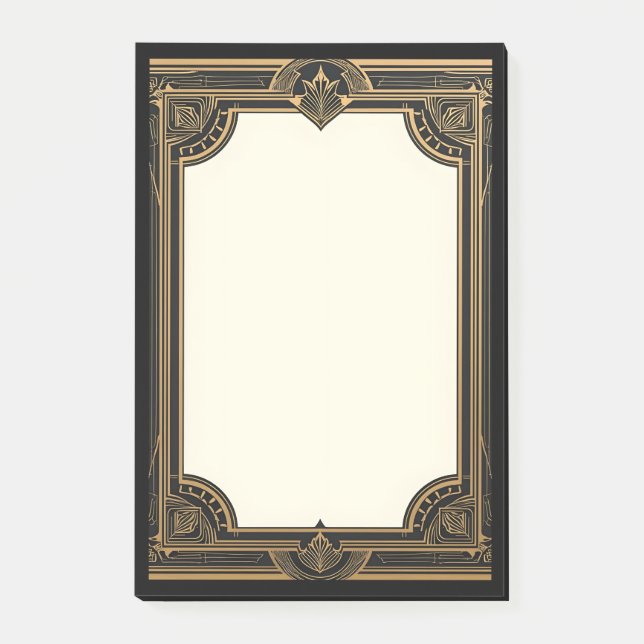 Gold auf schwarzer klassischer Art Deco Post-it Klebezettel (Vorderseite)