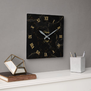 Gold auf schwarzer Marmor Wanduhr (anpassbar)