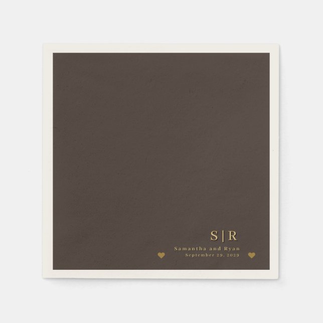 Gold auf tiefbrauner minimalistischer Papiertücher Serviette (Vorderseite)