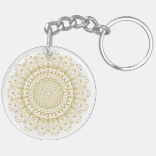 Gold auf weißem aufwendigen Mandala-Muster Schlüsselanhänger