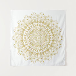 Gold auf weißem, verziertem Mandelmuster Wandteppich