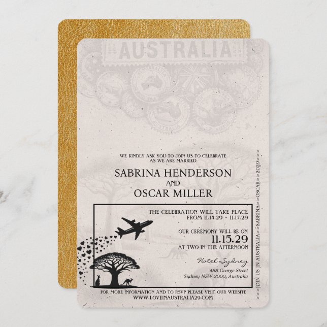 Gold Australia - Passport-Einladung Einladung (Vorne/Hinten)