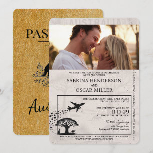 Gold Australien Reisepass Hochzeitseinladung Einladung