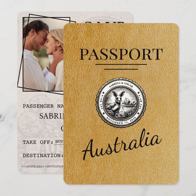 Gold Australien Reisepass Save The Date (Vorne/Hinten)