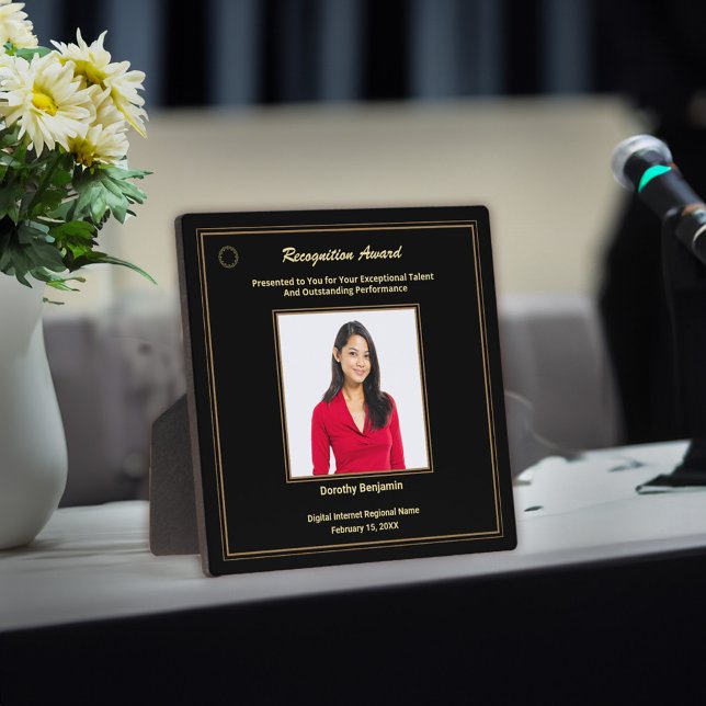 Gold Award für das Logo des Fotos für die Mitarbei Fotoplatte (Business Employee Recognition Photo Logo Gold Personalize Award Plaque for employees or volunteers.)