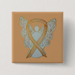 Gold Awareness Ribbon Angel Custom Art Button