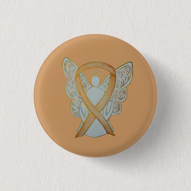 Gold Awareness Ribbon Angel Custom Art Button (Vorderseite)