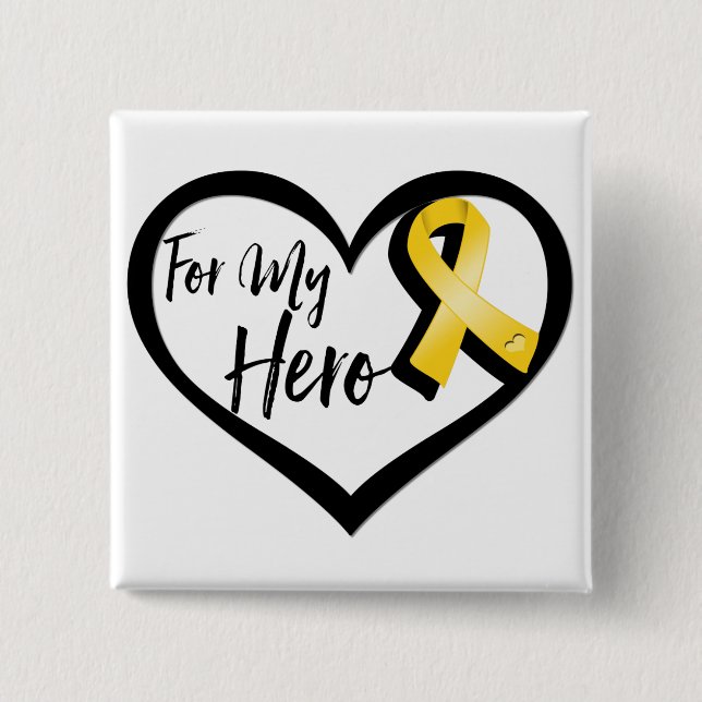Gold Awareness Ribbon für meinen Helden Button (Vorderseite)