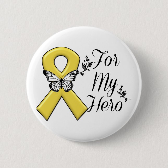 Gold Awareness Ribbon für meinen Helden Button (Vorderseite)