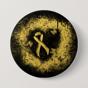 Gold Awareness Ribbon Grunge Herz Button