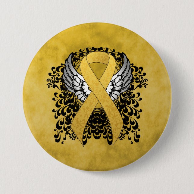 Gold Awareness Ribbon mit Flügeln Button (Vorderseite)