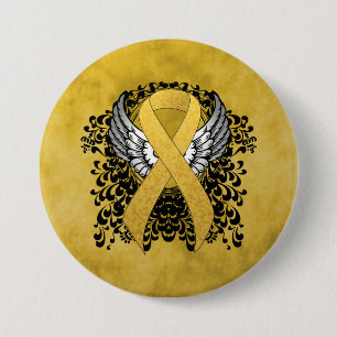 Gold Awareness Ribbon mit Flügeln Button