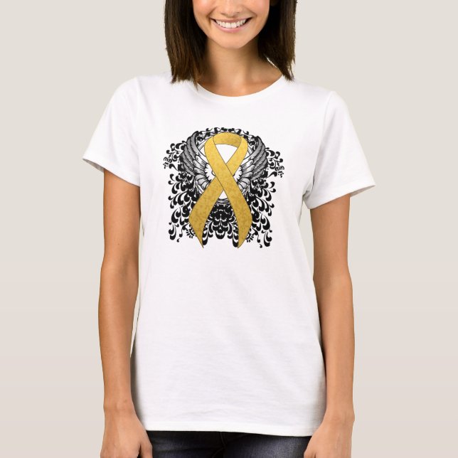 Gold Awareness Ribbon mit Flügeln T-Shirt (Vorderseite)