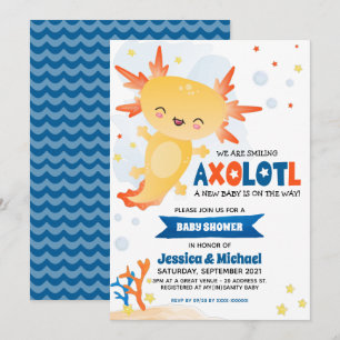 Gold Axolotl Boy Baby Dusche Einladung