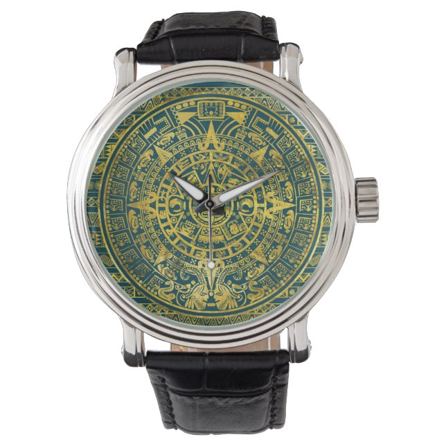 Gold Aztec Inca Maya Kalender Armbanduhr (Vorderseite)