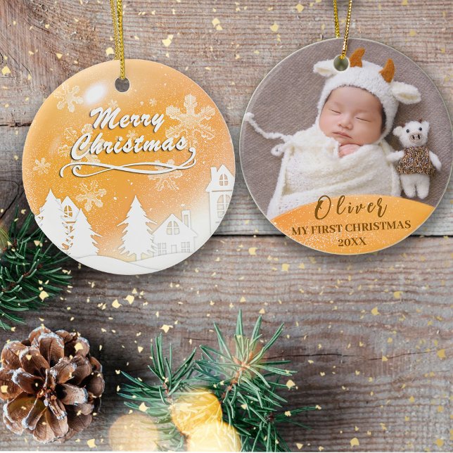 Gold Baby 1. Weihnachts Custom Foto Ornament (Von Creator hochgeladen)
