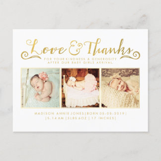 Gold Baby Birth Announction Sip & See Postcard Einladungspostkarte