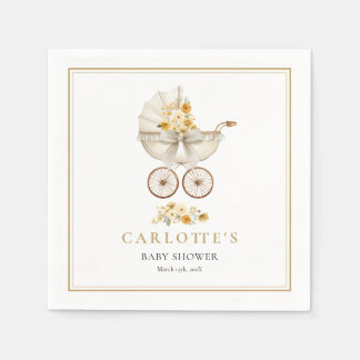 Gold Baby Carriage Shower Napkin Serviette