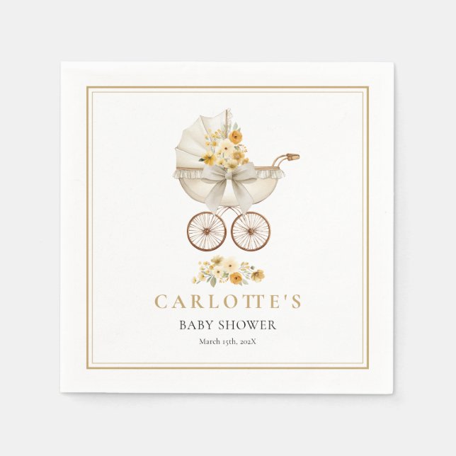 Gold Baby Carriage Shower Napkin Serviette (Vorderseite)