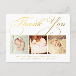Gold Baby Danke Sip & See Postcard Ankündigungspostkarte