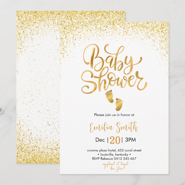 Gold Baby Dusche Einladung (Vorne/Hinten)