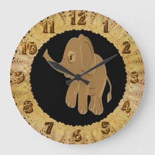 Gold Baby Elephant Looking Into Große Wanduhr