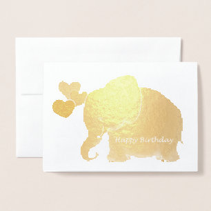 Gold Baby Elephant mit Balloons glücklich Geburtst Folienkarte