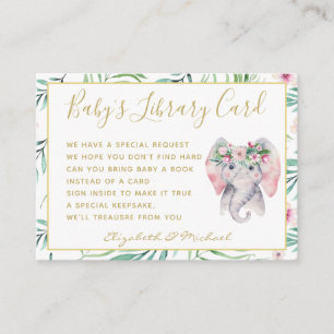 Gold Baby Library Book Request Elephant Floral Begleitkarte