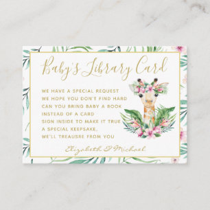 Gold Baby Library Book Request Giraffe Boho Floral Begleitkarte