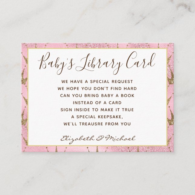 Gold Baby Library Book Request Pink Gold Princess Begleitkarte (Vorderseite)