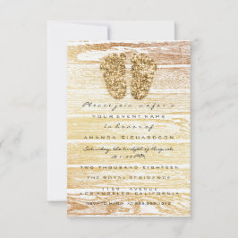 Gold Baby Shower Feet Wood Rustic Girl Boy Einladung