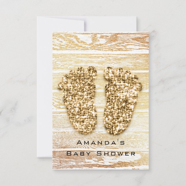 Gold Baby Shower Feet Wood Rustic Girl Boy Einladung (Rückseite)