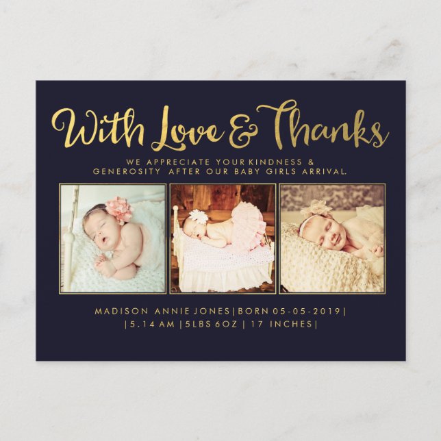 Gold Baby Sip und Siehe Postcard Foto Template Postkarte (Vorderseite)
