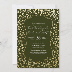Gold Baby's Breath Florale Rost Olivgrüne Hochzeit Einladung
