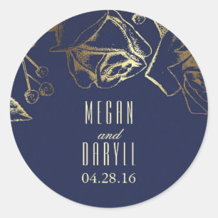 Gold Baby's Breath und Rosen Navy Hochzeit Runder Aufkleber
