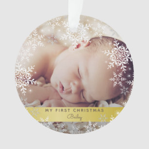 Gold Baby's erstes Weihnachten Schneeflocken Foto Ornament
