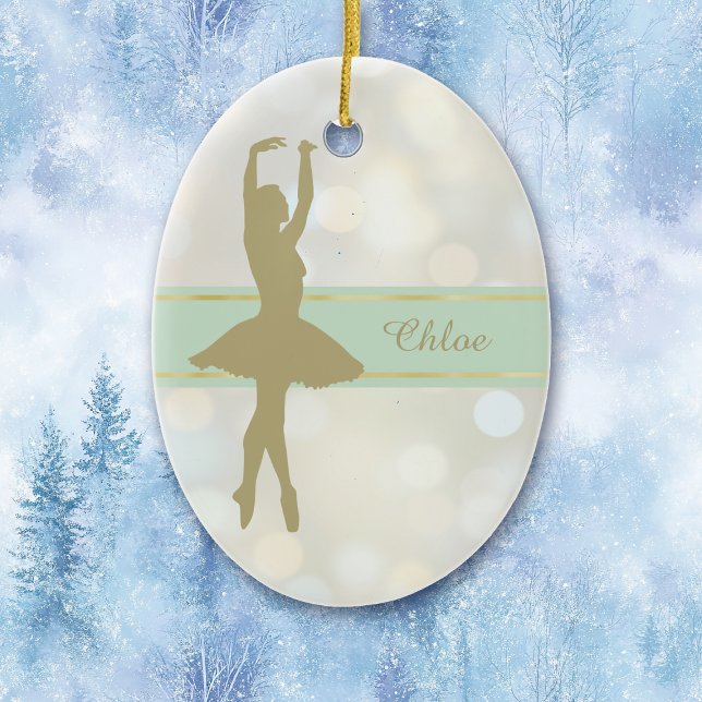Gold Ballerina Bokeh Weihnachten im Hintergrund Keramik Ornament (Von Creator hochgeladen)