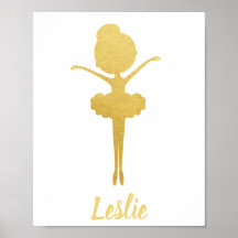 Gold Ballerina Personalisiert Kinderzimmer Poster