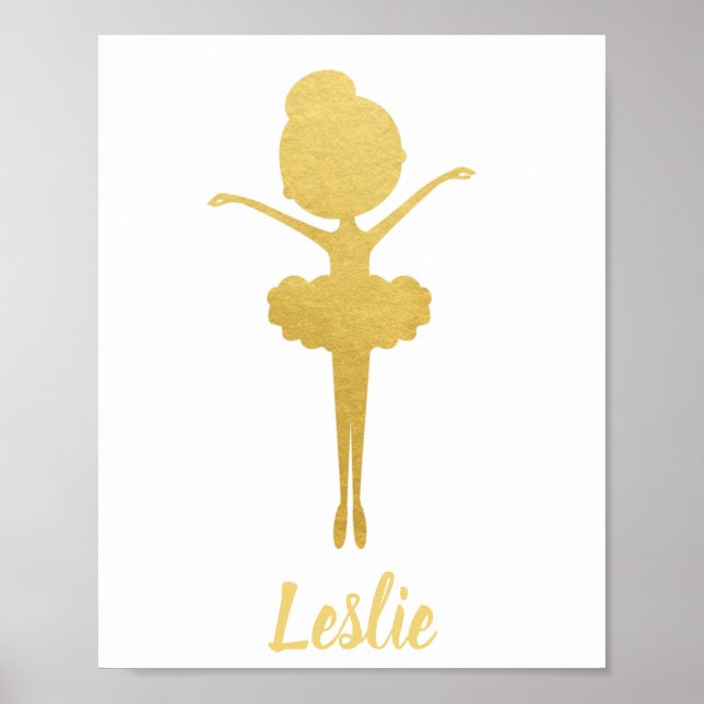 Gold Ballerina Personalisiert Kinderzimmer Poster (Vorne)