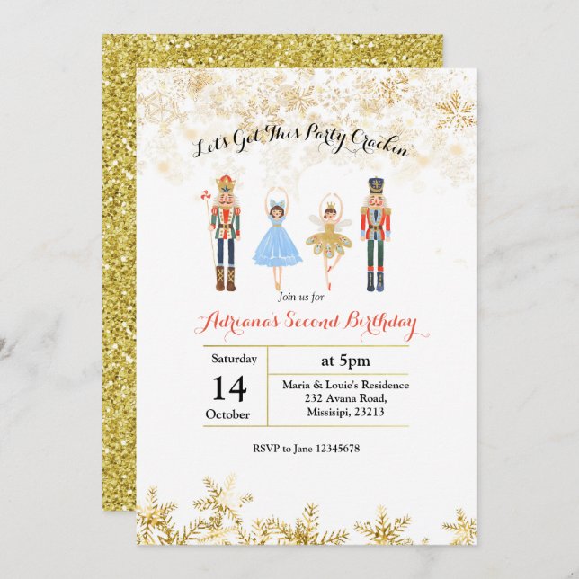 Gold Ballet Weihnachts-Glitzer Geburtstag Einladun Einladung (Vorne/Hinten)