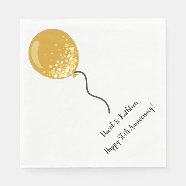Gold Ballon 50 Jahre Party Napkins Serviette (Vorderseite)