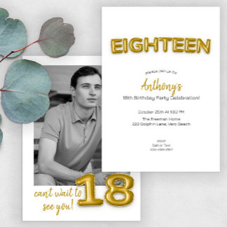 Gold Ballon Achtzehnten Geburtstag Foto Einladung