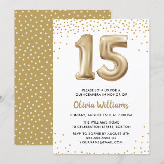 Gold Balloon | 15. Geburtstagsparty in Quinceanera Einladung