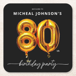 Gold Balloon Black 80. Geburtstagsparty Rechteckiger Pappuntersetzer