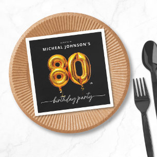 Gold Balloon Black 80. Geburtstagsparty Serviette